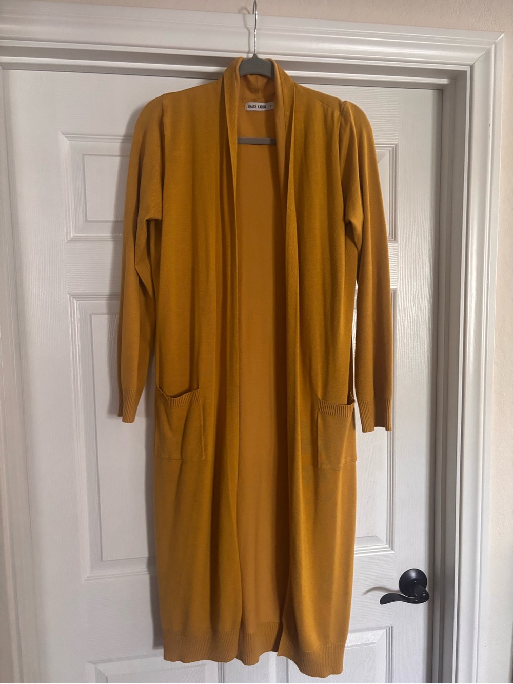 Grace Karin Mustard Long Open Front Cardigan